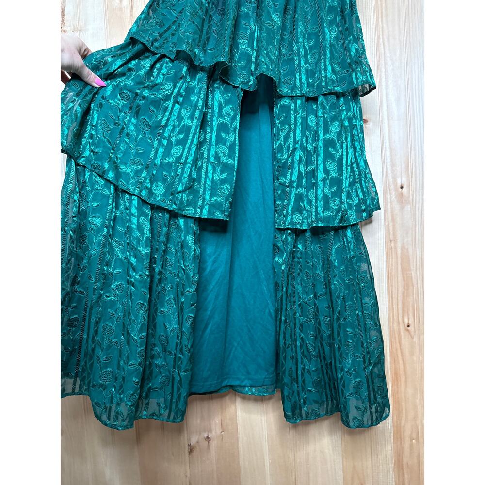 NWT Lulus Stunning Glory Hunter Green Floral Jacquard Tiered Maxi Dress Prom M - Picture 4 of 6